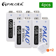 ถ่าน9vชาร์จได้ palo แบตเตอรี่แบบชาร์จไฟได้ 9V 650mAh USB ชาร์จโดยตรง แบตเตอรี่ Micro Li-ion แถมกล่อง