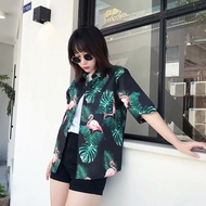 Hawaii BeachwearT-shirt perempuan bunga pi retro longgar baju lengan pendek Japanese Hawaiian shirts