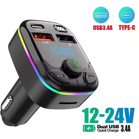 Bluetooth 5.0 Car FM Transmitter PD20w Type-C Dual USB Ambient Player MP3 QC 3.0 Fast Charger Type-C