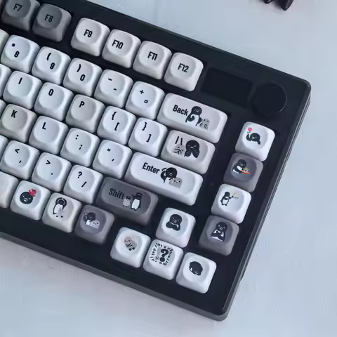 MAIMOOO Black And Gray Keycaps Pingu Cute Penguin Keycaps Simple Moa Cherry Pbt Korean Russian Custo