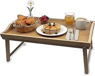 Relaxdays Bamboo Bed Tray, H 20 x W 50 x D 30 cm, Serving Tray with Feet, Handles, Breakfast in Bed,