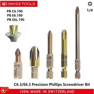 Swiss-made PB SWISS TOOLS manual and electric cross-head, 1/4-inch precision drill bit C6 .190 E6.19