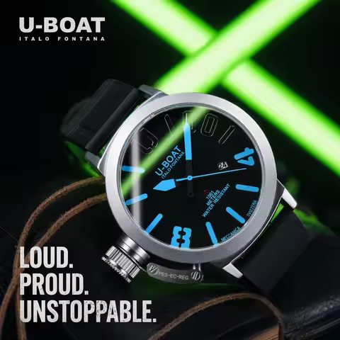 U-Boat Men's Inspired Quartz Watch Large Dial Orange Hands Luminous Waterproof Stainless Steel Case 