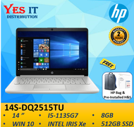 HP 14S-DQ2515TU (38H97PA) 14" LAPTOP (I5-1135G7 INTEL IRIS Xe 16GB 512 SSD W10+OPI 2YW) FREE BAG