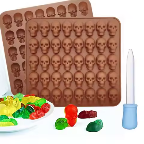 Gummy Skull Silicone Candy Molds, 2 Pack Mini Skull Gummie Chocolate Molds With Dropper For Hallowee