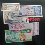 1Set6keping Kondisi Cantik Singapore 1&5Dollars, Malaysia RM1&2, Hong Kong 1Cent Queen Elizabeth II 