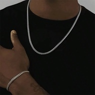 2pcs/Set Stainless Steel Chain, Punk Fashion Necklace Bracelet Set For Men, Personalized Accessories