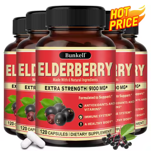 Elderberry Capsules - Rich in Vitamins - Supports Antioxidant, Immune System Health, Non-GMO,Dietary