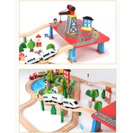 Wooden Train Set with Battery Locomotive Train Track Toy Mainan Kereta Api Keretaapi