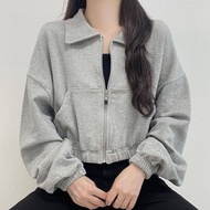 CROP JACKET - VADA COLLAR JACKET - KOREAN STYLE - CROP ZIPPER JACKET