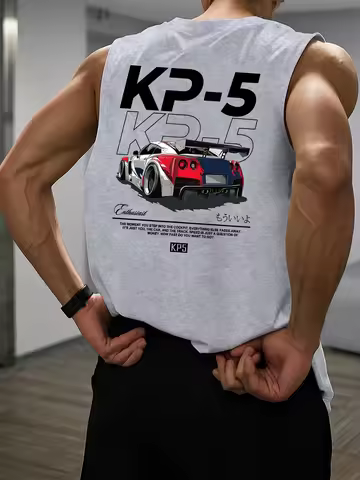 100% Pure Cotton Men's Summer Fashion Casual Sports Loose Fit KP5 Racing Print Breathable Round Neck
