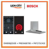 Bosch DWB98JQ50B cooker hood + PRB3A6B70K Domino gas hob + PKF375CA2E Domino Electric hob