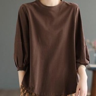 เสื้อยืดแขนยาวผู้หญิงสไตล์เกาหลี oversize เสื้อผ้าสาวอวบน่ารักๆ ลำลองทรงหลวม เสื้อยืดแขนบอลลูนแฟชั่น