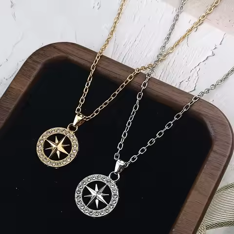 KPOP Merch Compass CZ Necklaces Hiphop Waterproof Compass Necklace for Men SKZ STAY Pendant Necklace