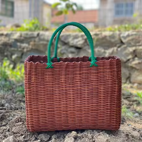 Bath Basket Shopping Hand Basket Imitation Rattan Woven Bath Basket Bath Blue Picnic Basket Egg Bask