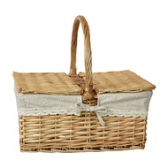 Lace Decor Large Capacity Wicker Woven Basket Fruit Egg Food Basket with Handle Lid Camping Accessor