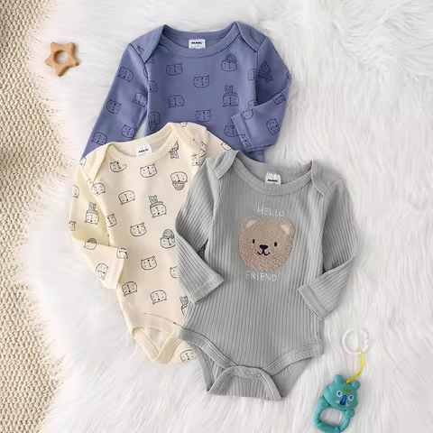 Baby Boy Onesie 3PCS New Style Baby Boy Clothes Spring/Autumn Long-Sleeved Onesie Cotton Fabric Suit