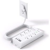 Surge Protector Power Strip, Addtam Flat Plug Extension Cord with 6 Outlet 4 USB Ports (2 USB C), 5F