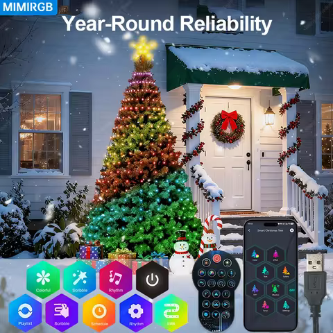 6.9FT/2.1M Christmas Tree Star Lights 400LEDs RGB Light with Remote Timer Music Sync Bluetooth App C