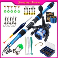 Sougayilang Telescopic Fishing Rod 5.2:1Gear Ratio Spinning Fishing Reel + Fishing Line + Fishing Lu