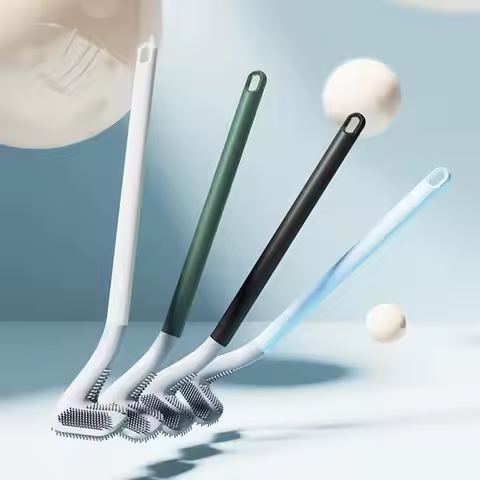 Golf Silicone Toilet Brushes Set Long Handled Toilet Cleaning Brush Black Modern Hygienic Bathroom A