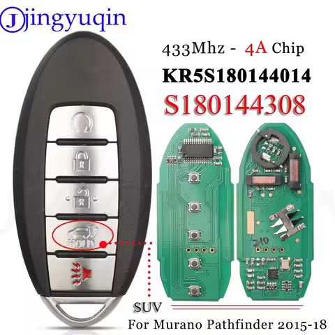 jingyuqin 5 Buttons KR5S180144014 P/N S180144308 4A Chip 433MHZ Remote Car Key For Nissan Pathfinder