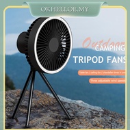 10000mAh Camping Fan with Light 3-speed Wind USB Rechargeable (Black 10000mAh)