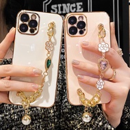 Huawei Mate 10 20 30 40 P20 P30 P40 P50 Pro Nova 3 3i 3e 4 4e 5T 7i P20 P30 Lite Nova 6 SE Y9 Prime 2019 Y9S Honor 9X 20 Glitter Bling Flower Diamond Bracelet wrist chain Plating Straight edge Soft Phone Case Full Cover