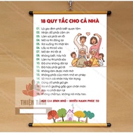 Tranh chữ 18 Quy Tắc Cho Cả Nhà 40x60cm treo tường chất liệu vải phủ bóng cao cấp dày dặn