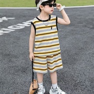 Boy Clothes Striped Vest Suit 2025 Handsome Sleeveless Boy Clothes Children Two-Piece Suit Trendy Bo
