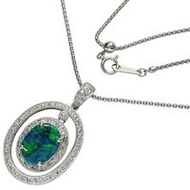 Black Opal 1.50ct, Diamond 0.40ct Necklace in 18K White Gold, 9.6g, 50cm, Women's