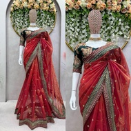 Designer Saree on twill net Febric with Thred & Sequnce work and blouse on mono benglori silk febric