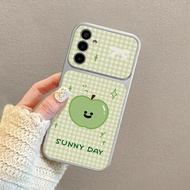 Green Apple for Samsung A57 A25 A17 A16 A05 A05S A36 A35 Leather Silver Soft Casing