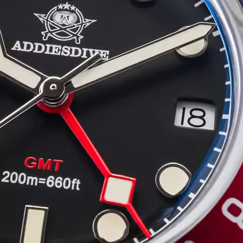 ADDIESDIVE Luxury GMT515-24H Men's Watch Diver 200m Bubble Mirror Glass BGW9 Super Luminous Stainles
