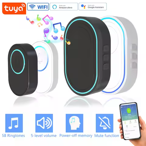 Wireless Doorbell Tuya App Intelligent Home Welcome Doorbell Waterproof Button LED Light 433MHz Secu