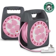 Lug box 3-prong USB 15M cap type pink gray 1.0SQ cord reel extension cable electric reel cable wire organization campers outdoor site open field 4-prong 2-port