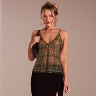 Women's Sexy Fashion Glamorous Sequin Localized Floral Camisole Top Boots On The Ground Outfit Cloth