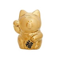 【懶熊部屋】（日本限定）LINE FRIENDS 日本正版 熊大 BROWN 白雲 陶器 金色 招財貓 擺飾品