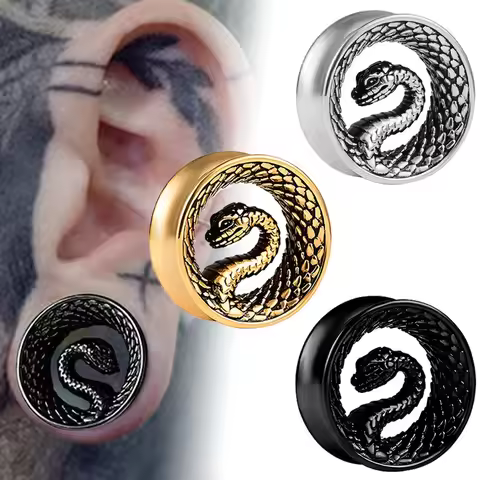 1PC Stainles Steel Three colors Snake Ear Gauges Ear Tunnel Plugs Expanders Double Flared Earrings P