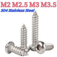 304 Stainless Steel Round Head Hexagonal Self Tapping Wood Screw M2 M2.5 M3 M3.5 Hexagonal Cylindrical Head Self Tapping Screw