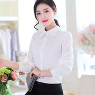 韓國新款長袖時尚是薄大白色雪紡襯衫長袖女襯衫OL連衣裙