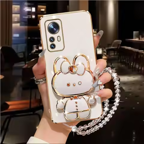 Mi11 Mi12 Mi13 Diamond Strap Mirror Rabbit Phone Holder Case For Xiaomi Mi 12 12T 8 9 10 10s 11 11T 