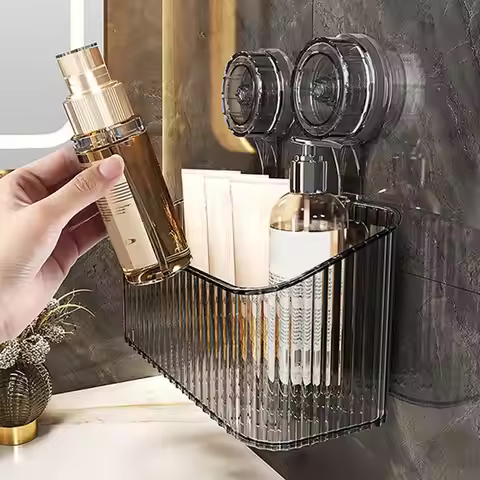 Shower Suction Cup Shelf Basket Light Glacier Pattern One Second Installation bathroom Organizer Sto