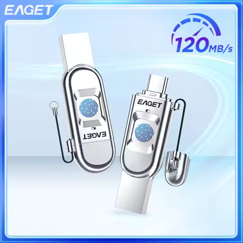 Eaget USB Pendrive Fingerprint Encryption USB Flash Drive 2 in 1 Pen Drive USB 64GB 128GB 256GB 512G