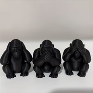 3-piece Set of Three Monkey Statue Ornaments Half Squat Three No Wait No Look No Listen No Say Monke