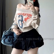 Long-sleeved off-the-shoulder t-shirt with number 6 printed and youthful, sexy style TN FUNNY, figur