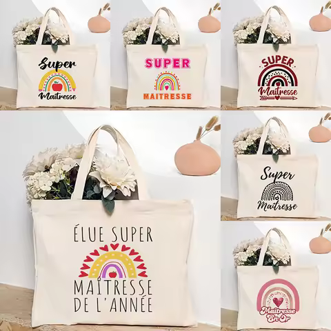 Super Maîtresse Appreciation Tote Bag, Rainbow Shopping Organizer Cadeau Maitresse D'école Travel Sh