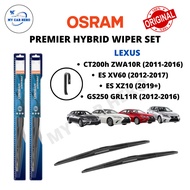 OSRAM Premier Hybrid U Hook Wiper Set for Set Lexus CT200h (2011-2016) / ES XV60 XZ10 / GS250 (2012-