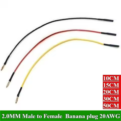 2.0mm Gold Bullet Connector Banana Plug Extension Cable Male to Female 20AWG 10cm/15/20/30/50cm for 