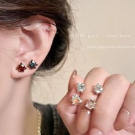 五爪閃石螺絲擰扣耳釘 紅色七彩石龍爪養耳洞耳環耳飾睡覺免摘耳骨釘配飾飾物飾品